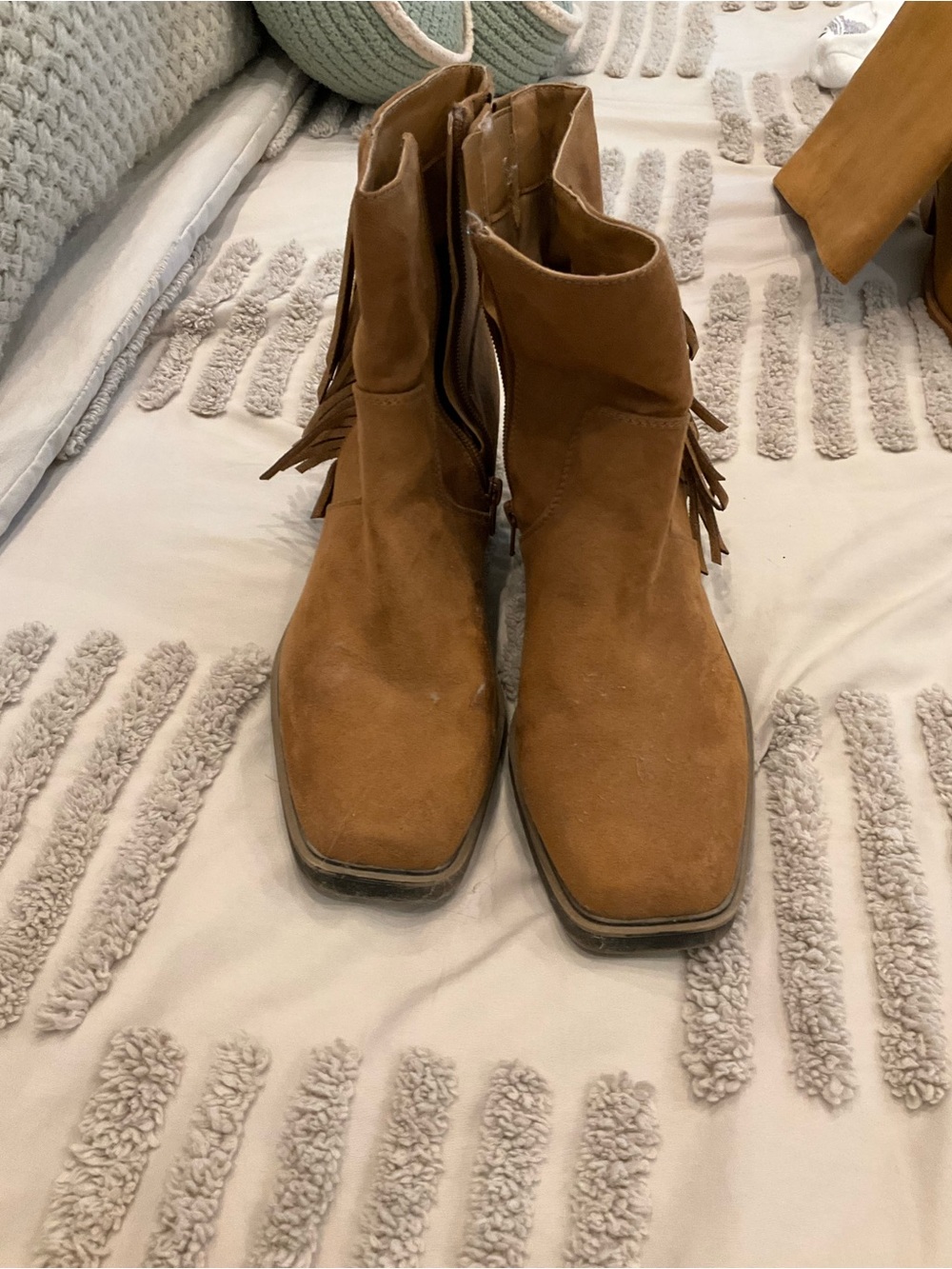 Amazon Tan Suede Fringe Ankle Boots